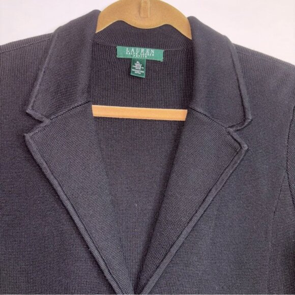 Lauren Ralph Lauren Womens Large Petite Black Blazer Cotton Knit Pockets Classic - Picture 3 of 8